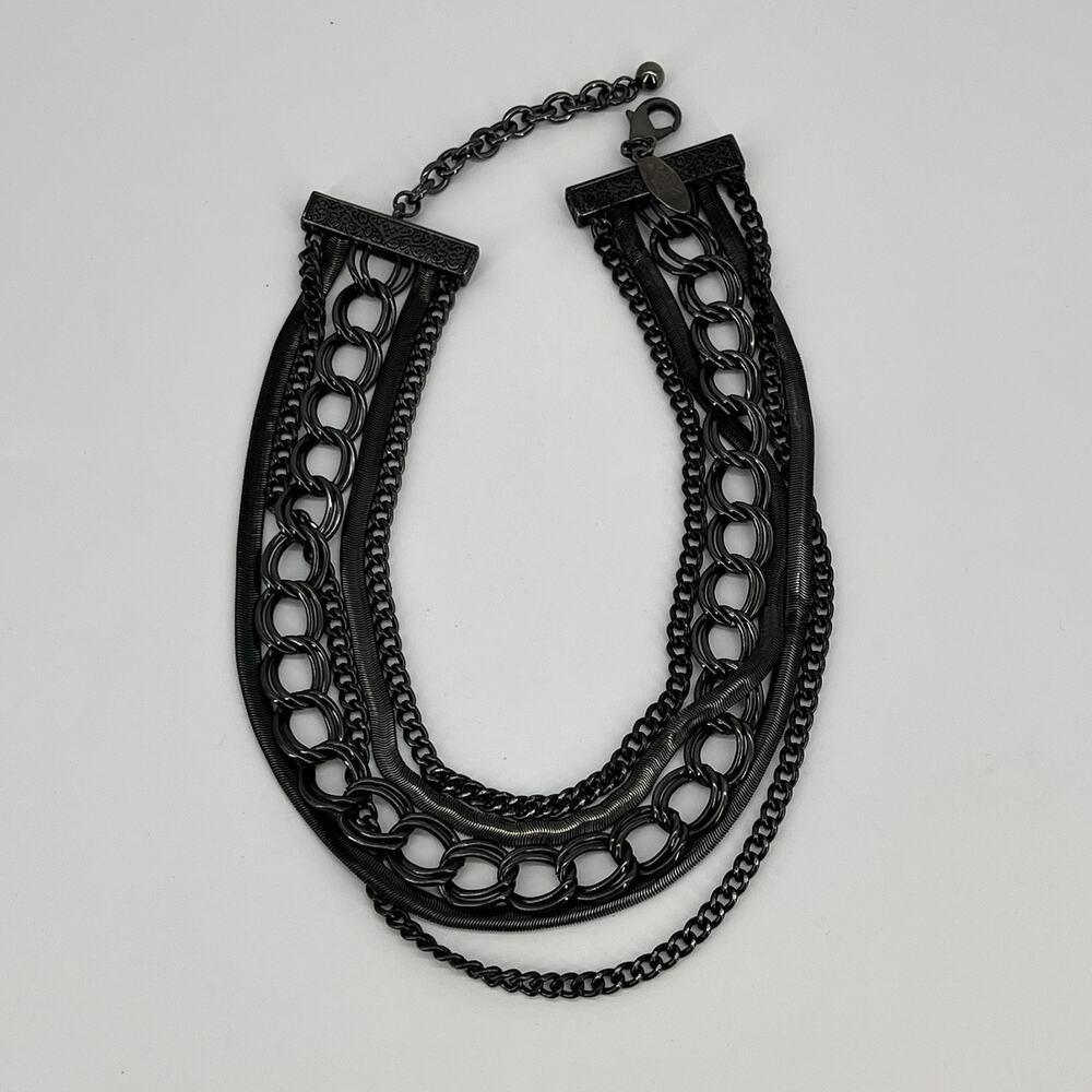 Cara NY Multi Strand Chain Necklace Gunmetal Black Tone Chunky Statement 20”